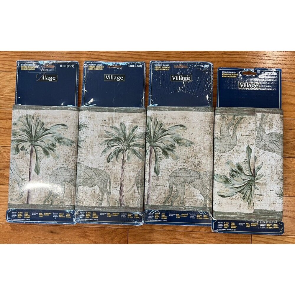 Village Wallpaper Borders Lot Of 4 Jungle Print Vintage